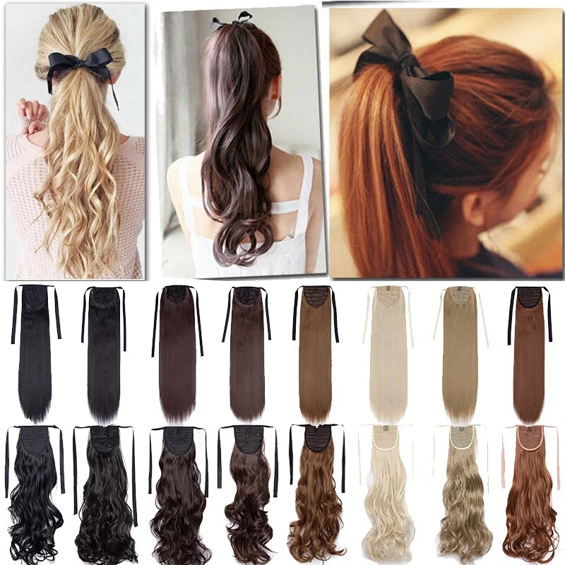 BENEHAIR Synthetic Ribbon Ponytail Extension Fake Ponytail Hair Long Wavy Clip In Hair Extension Hair Pieces For Women