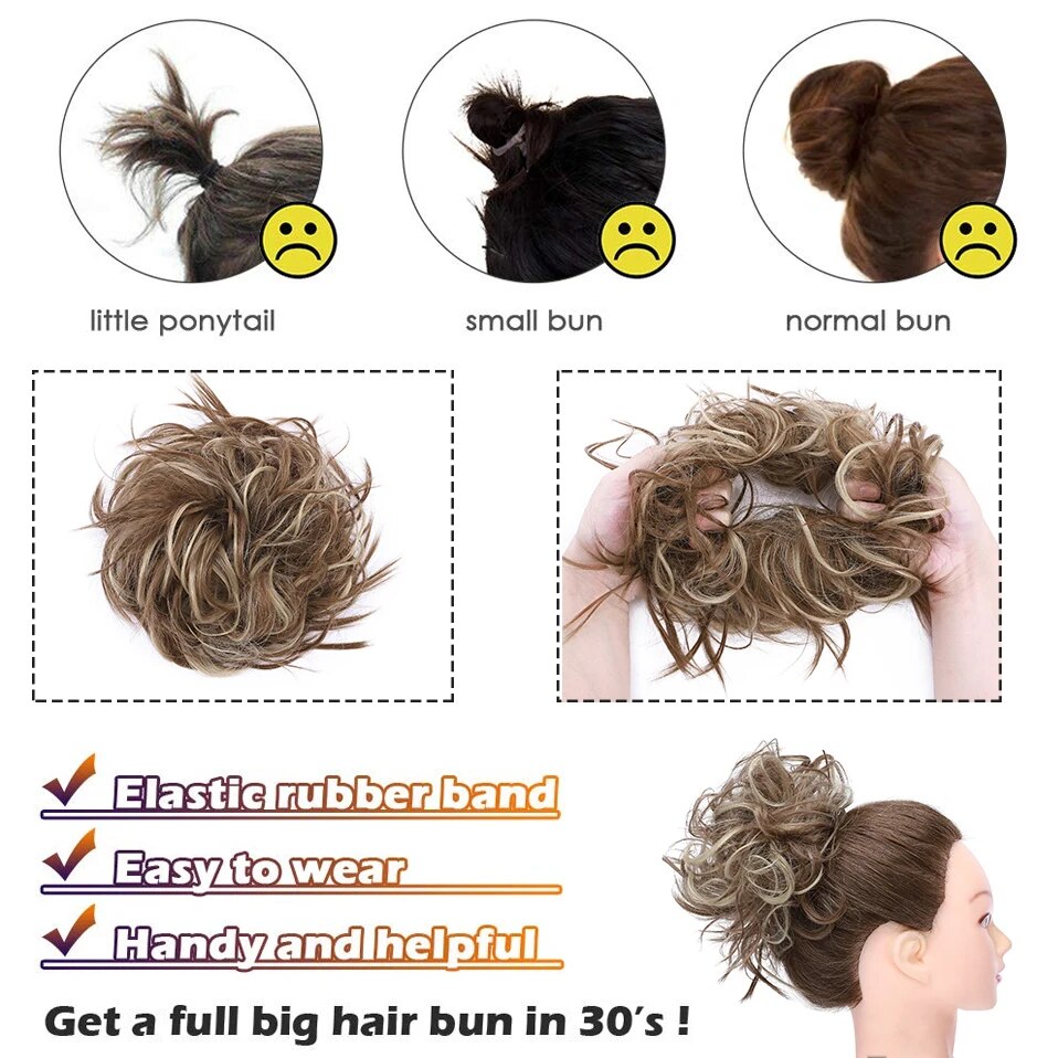 BENEHAIR Messy Hair Bun Hair Piece For Women Fluffy Tousled Updo Scrunchies Synthetic Wavy Scrunchy Ponytail 45g