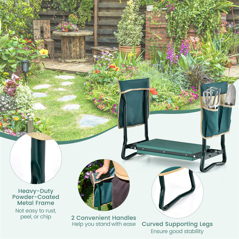 Portable Folding Garden Kneeler and Seat with 2 Tool Pouches & EVA Foam