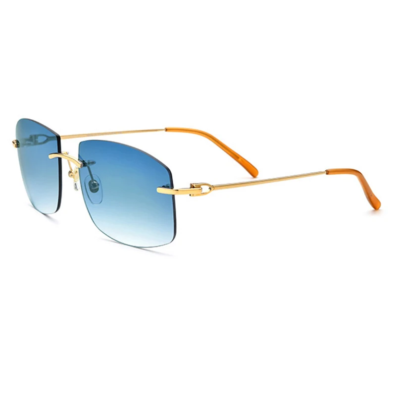 Belight Optical Classical Rimless Design Metal Blue Lens Women Men UV400 Protection with Case Oculos  Sunglasses 50248