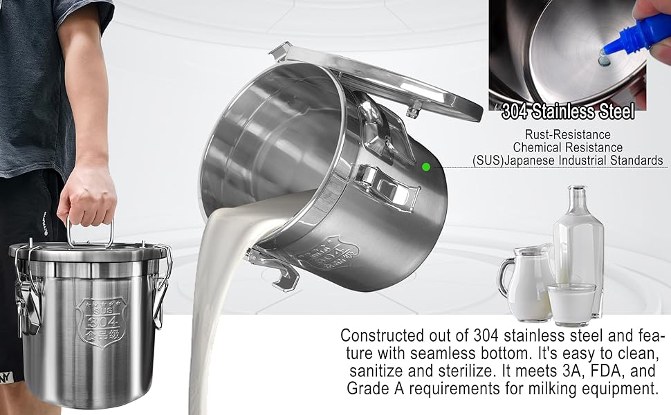 hantop milking machine 304 stainless steel milk bucket