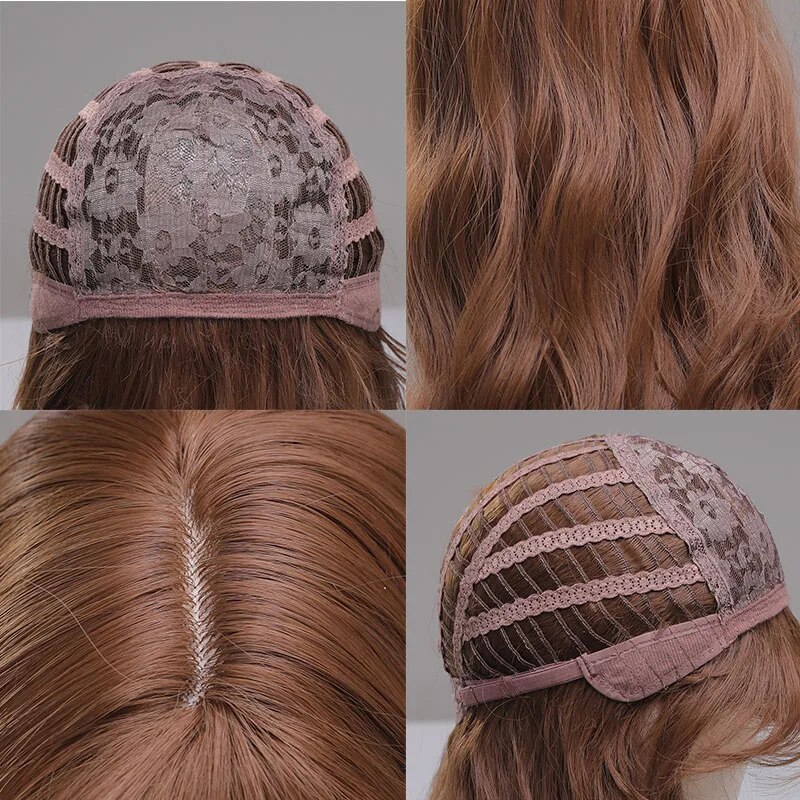 HENRY MARGU Long Brown Wavy Synthetic Wigs with Bangs Natural Water Wave Hairs for Women Daily Cosplay Party Heat Resistant Wigs