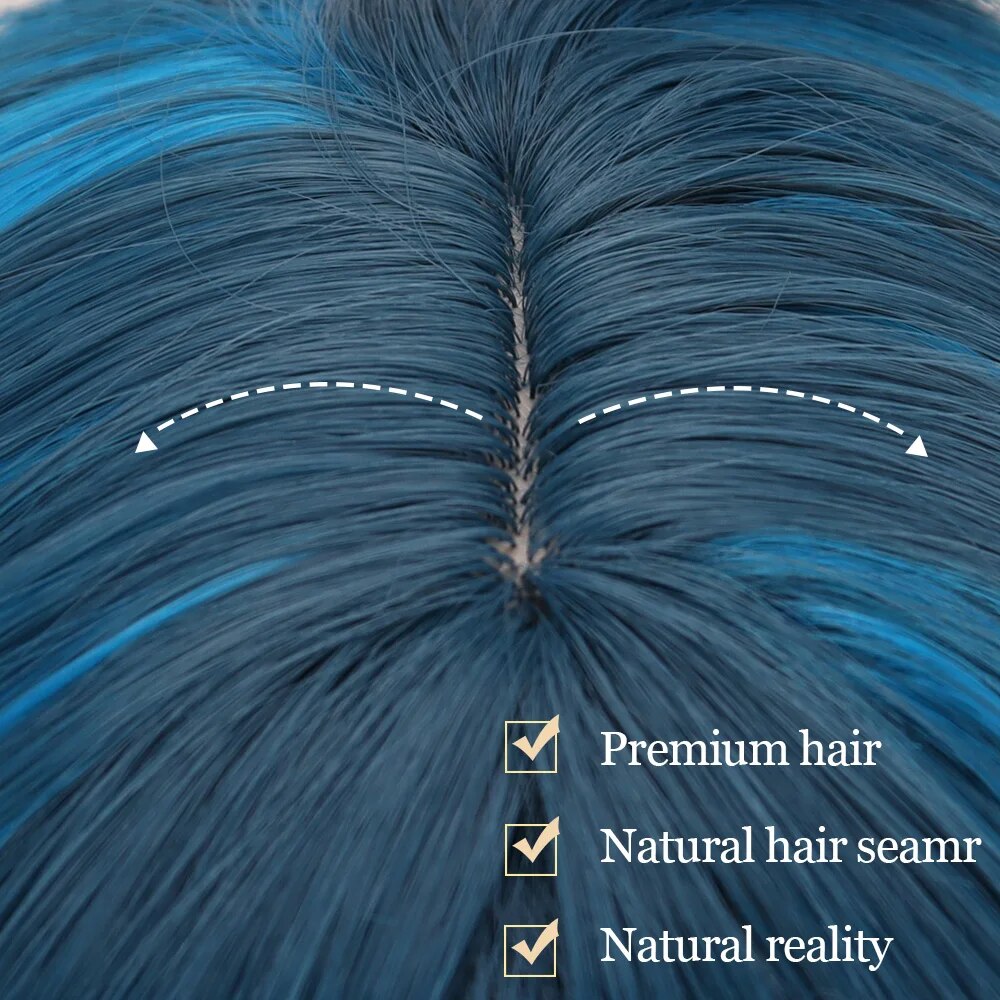 Long Blue Synthetic Wigs Natural Wavy With Bangs High Temperature Fiber Wigs for Women Cosplay Party Daily Wigs