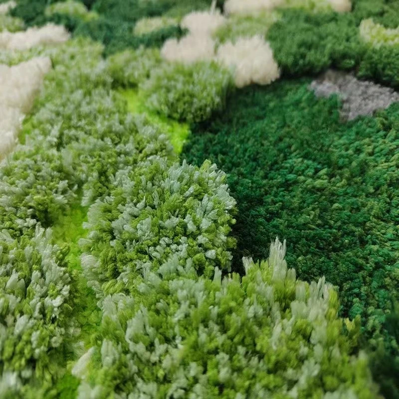 Round Carpets Moss Forest Plush Flocking Carpet Mats For Living Room Bedroom Office Green Plant Hand Woven Soft Bedside Rugs