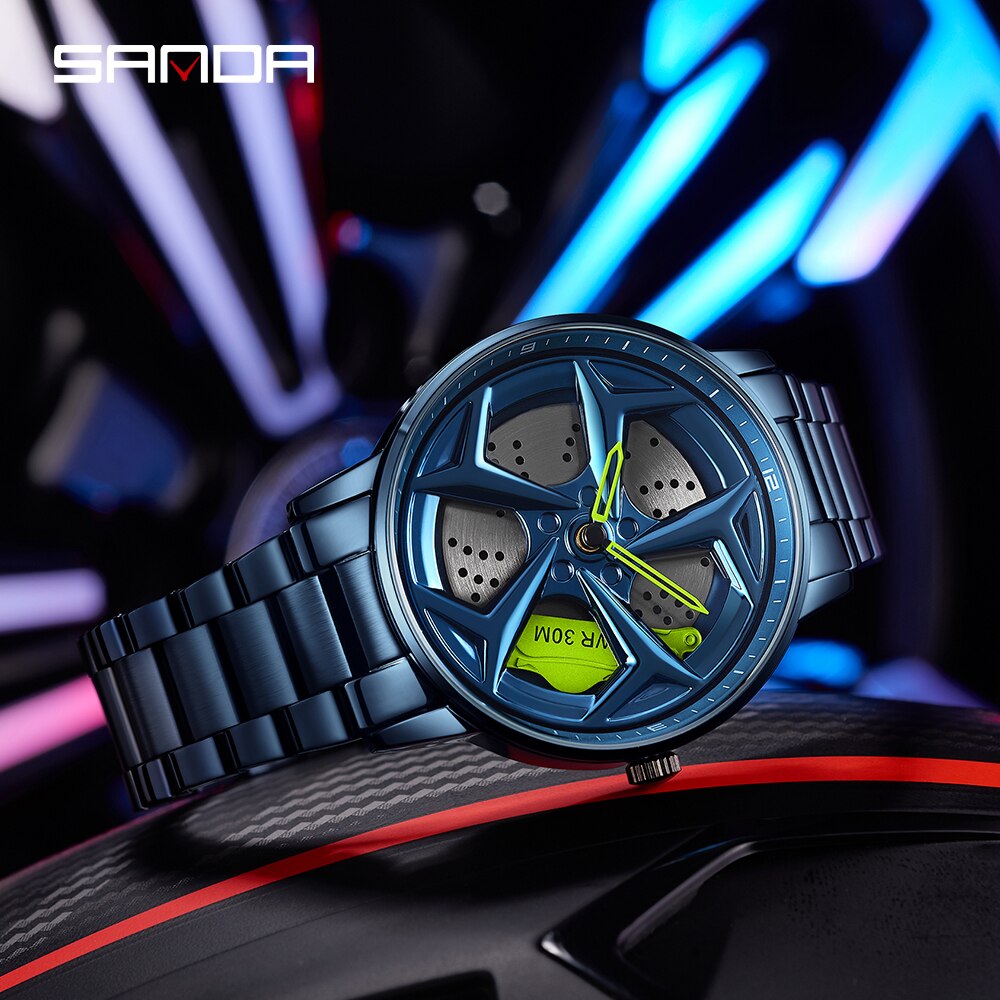 SANDA Fashion Luxury Men's Watches Top Brand Quartz Watch Wheel Series Waterproof Wristwatch for Men Relogio Masculino P1087