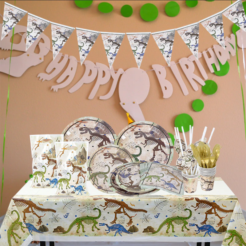 Dinosaur Fossil Archaeological Theme Disposable Tableware Jurassic World Dino Jungle 1st Happy Birthday Party Decor Supplies