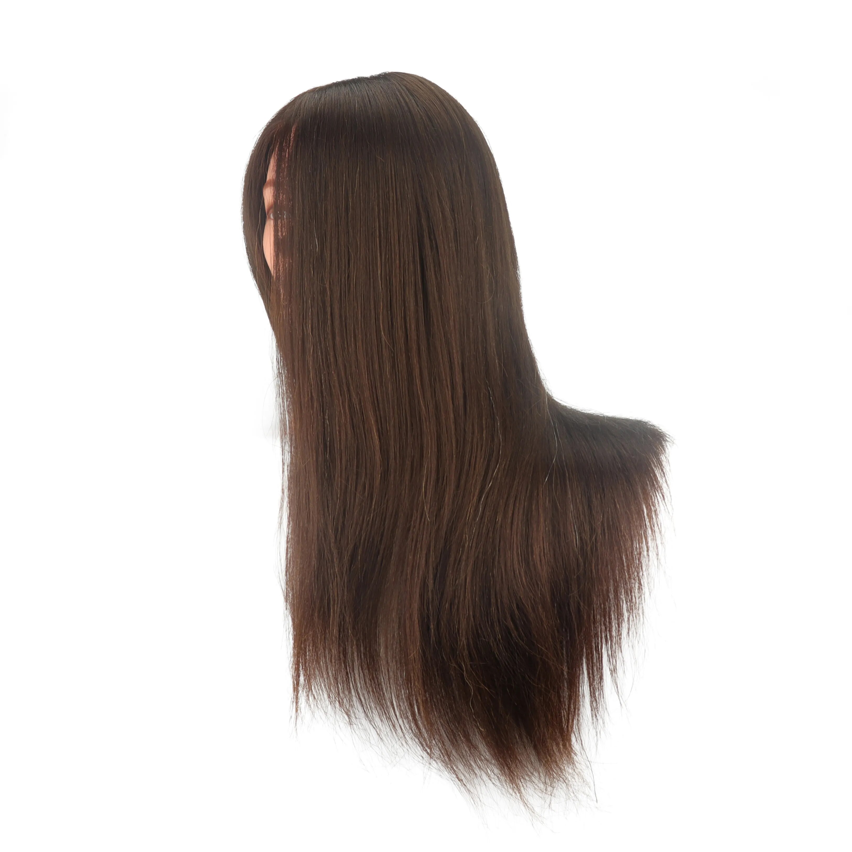 18 inch brown 100% Real Human Hair Training hair Hairdresser Manniquin heads Doll head  Long Hair Hairstyle Practice head