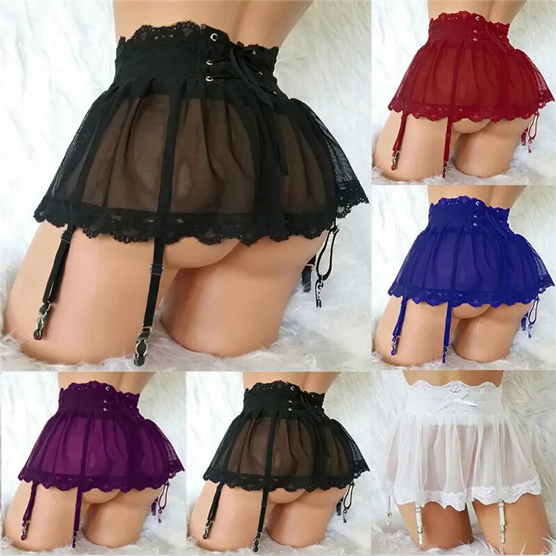 Sexy Erotic Lingerie for Sex Mini Skirt Cosplay Transparent Exotic Skirts Women Sexy Lace Dress Babydoll Hanging Clip Fun Skirt