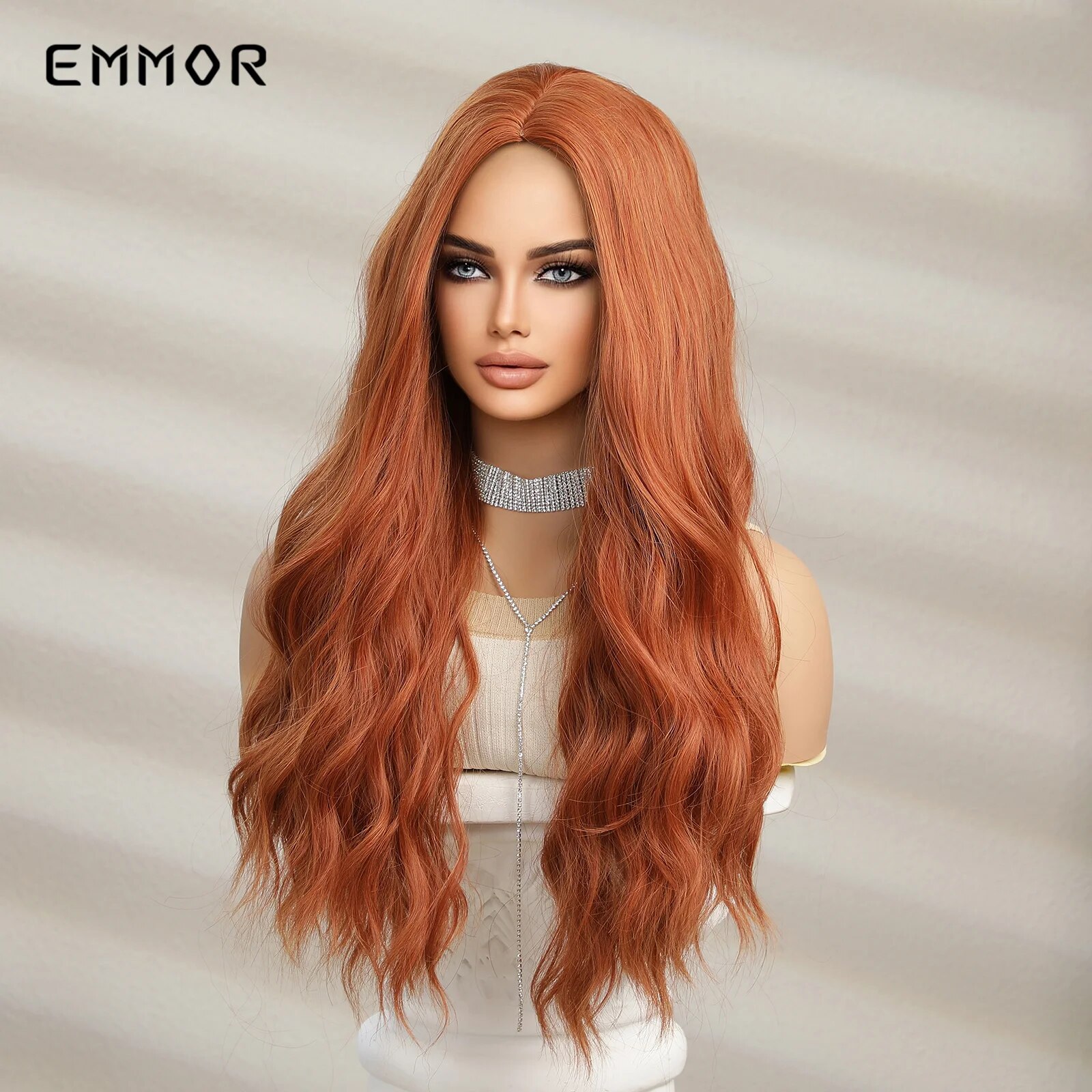 Emmor Orange Yellow Synthetic Hair Wigs Long Wavy Wigs For Women Cosplay Daily Use Party High Temperature Resistance Fiber