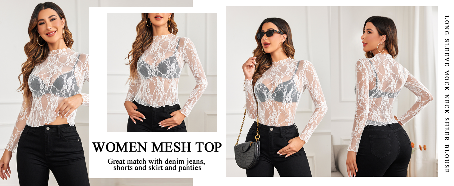 mesh top women long sleeve