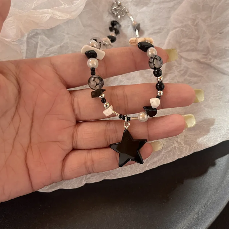 star Pentagram Beaded Choker Necklace for Women Vintage Sweet Cool Trendy Collar Chain Harajuk Y2k Jewelry New