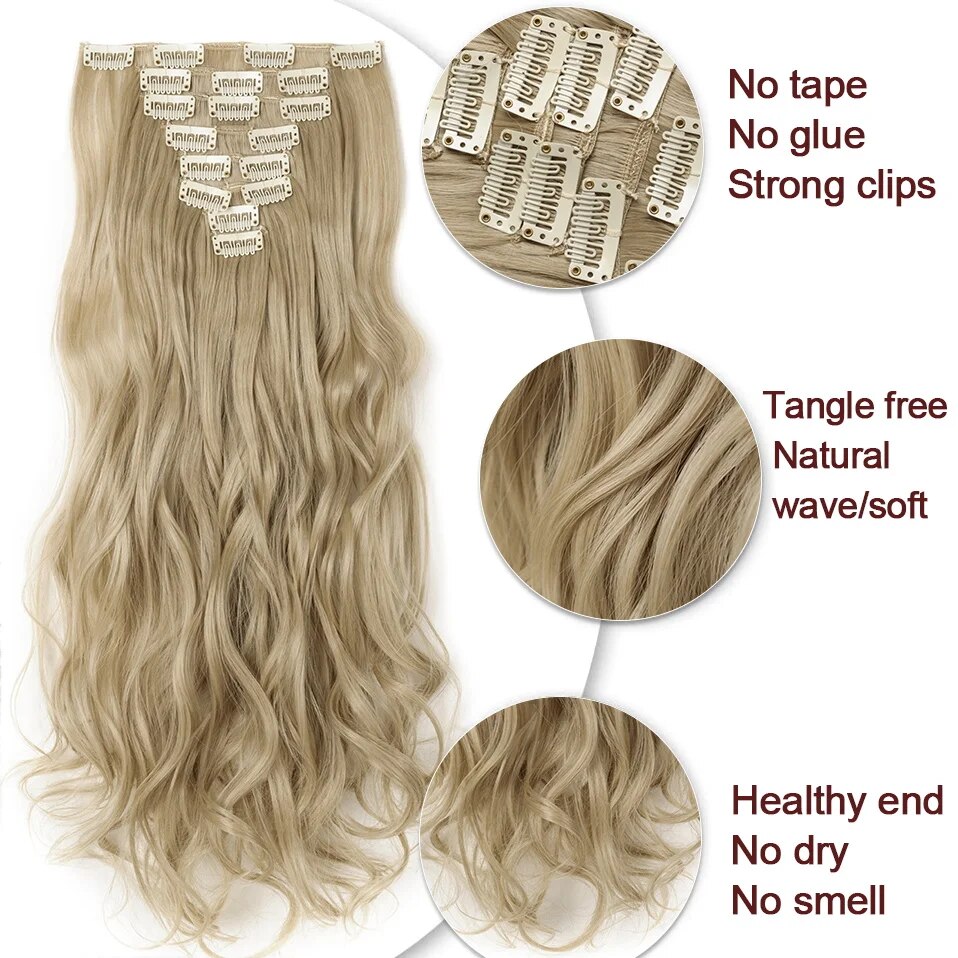 BENEHAIR Clip in Hair Extensions 17 Inch 8PCS Long Wavy Synthetic Hair Extensions Clip ins Weft Hair Clip Extensions for Women