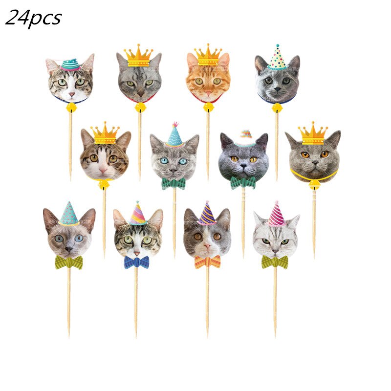 Cartoon Cat Dog Pet Party Flag Banners Cute Dog and Cat Animal Face Banner Pull Flower Pet Birthday Theme Party Decorations