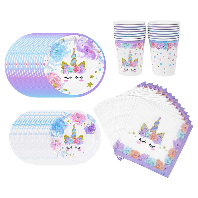 Unicorn Birthday Party Decoration Kids Unicorn Disposable Tableware set Plates Napkins Baby Shower Girl Birthday Party Supplies