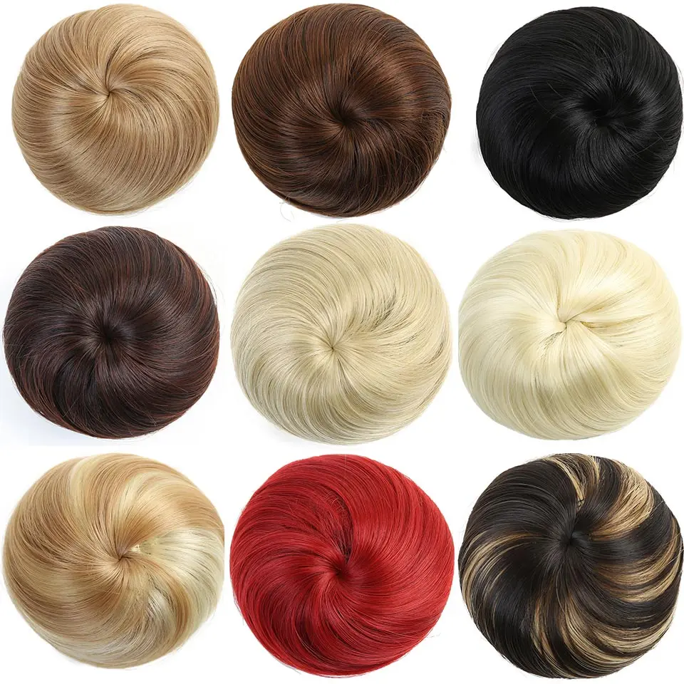 AOOSOO  9 Colors Girls Brown Blonde Bun Hair Chignon Synthetic Donut Roller Hairpieces High Temperature Fiber for Women headwear