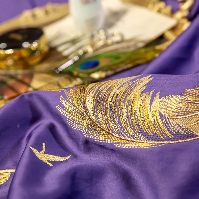 2021 Four-piece bedding simple cotton double household bed sheet quilt cover embroidered twill comfortable bedding purple color