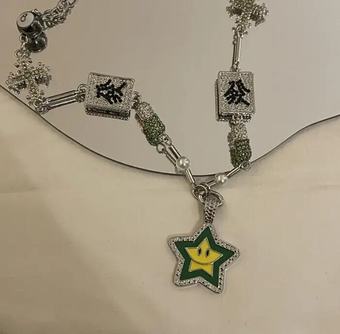 rhinestone -studded fortune cross lucky star necklace couple men and women tide street hip-hop punk neck chain