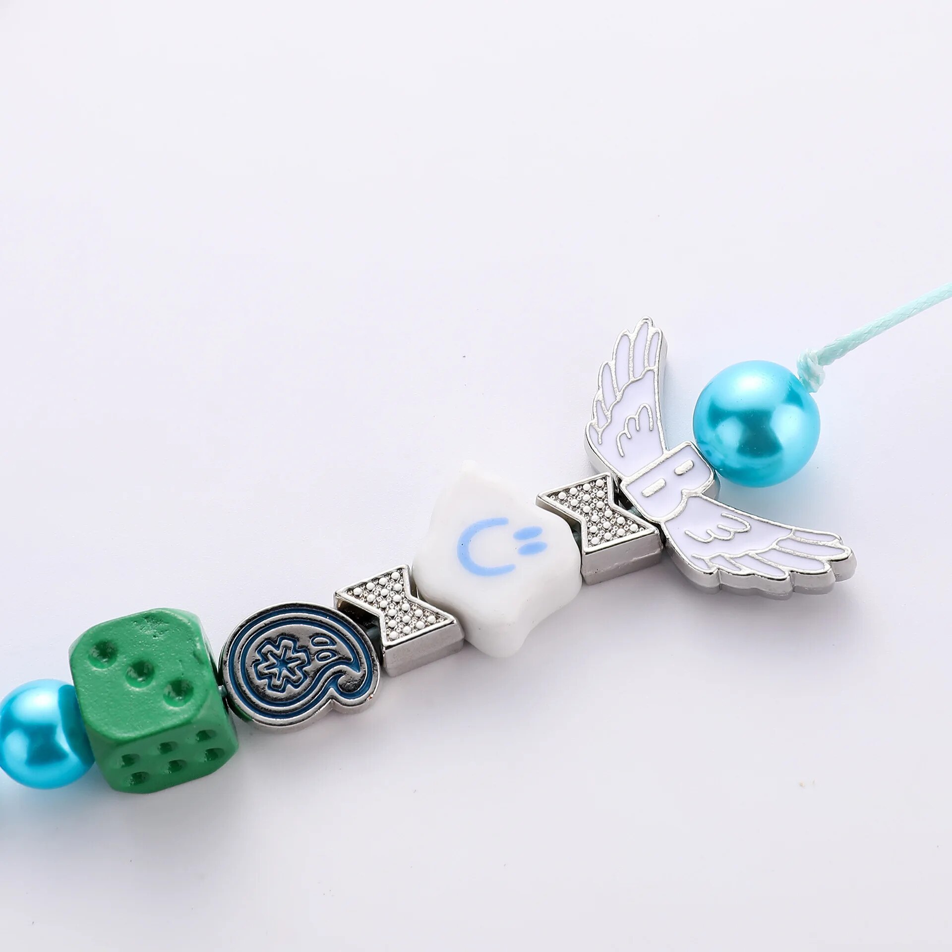 Fashion New Green Dice Cloud Ceramic Multi-element Round Bead All-match Necklace Male Hip Hop Hot Sale