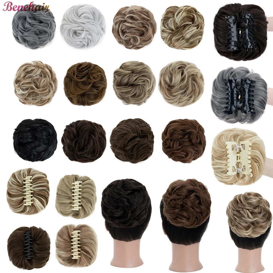 Benehair Synthetic Claw Clip In Chignon Donut Curly Hair Extension Messy Bun Hairpiece for Women Scrunchies Natural Fake Hair