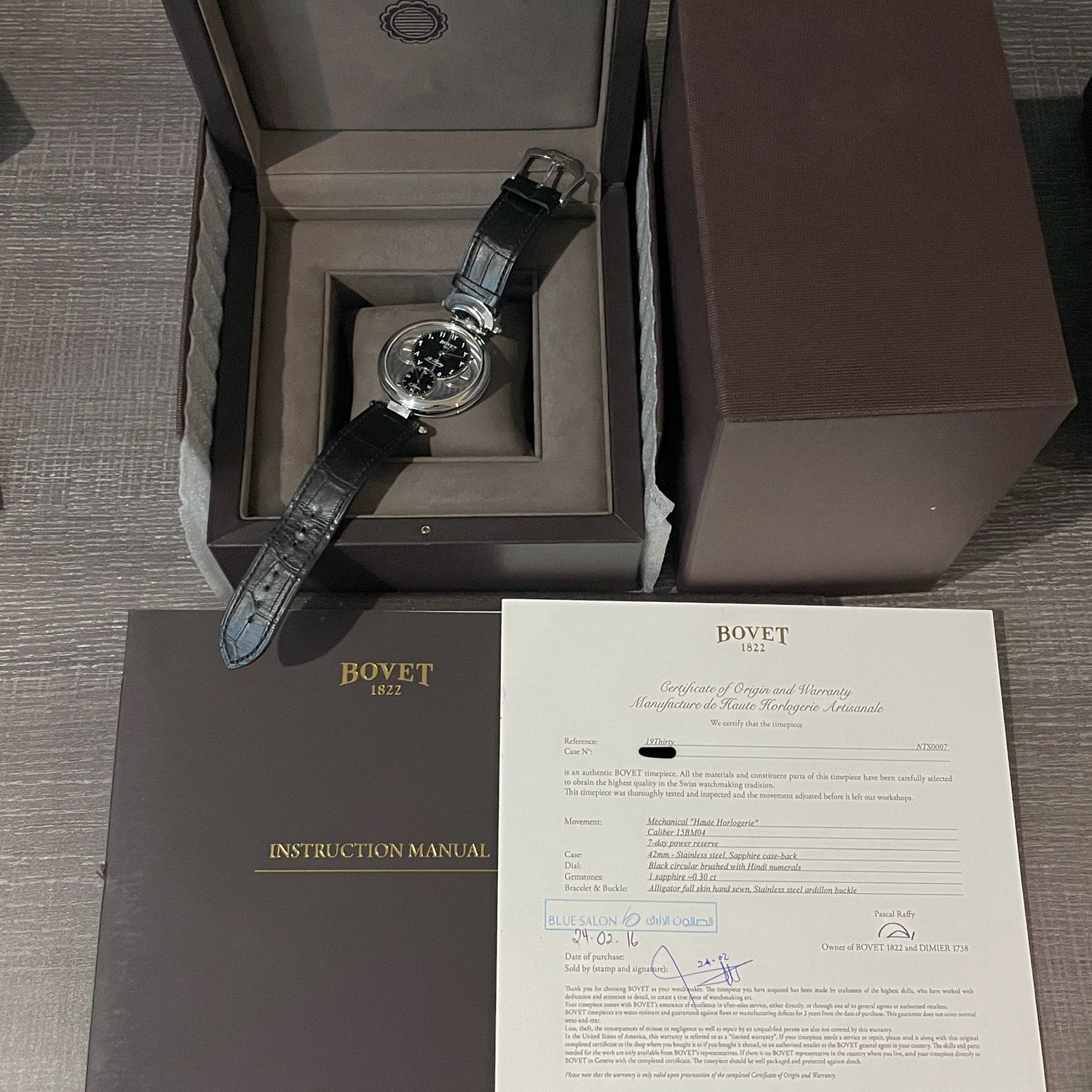 Bovet 19Thirty Fleurier Black Sunburst Eastern Arabic Dial Steel Set 42mm