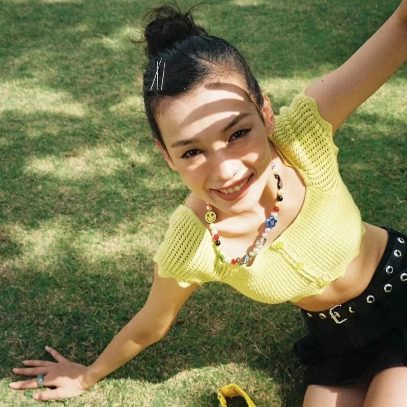 Y2K Hip Hop Multicolor Flower Necklace Ins Colorful Beading Chain Cross Necklace Choker Necklace Men Girls Women Jewelry