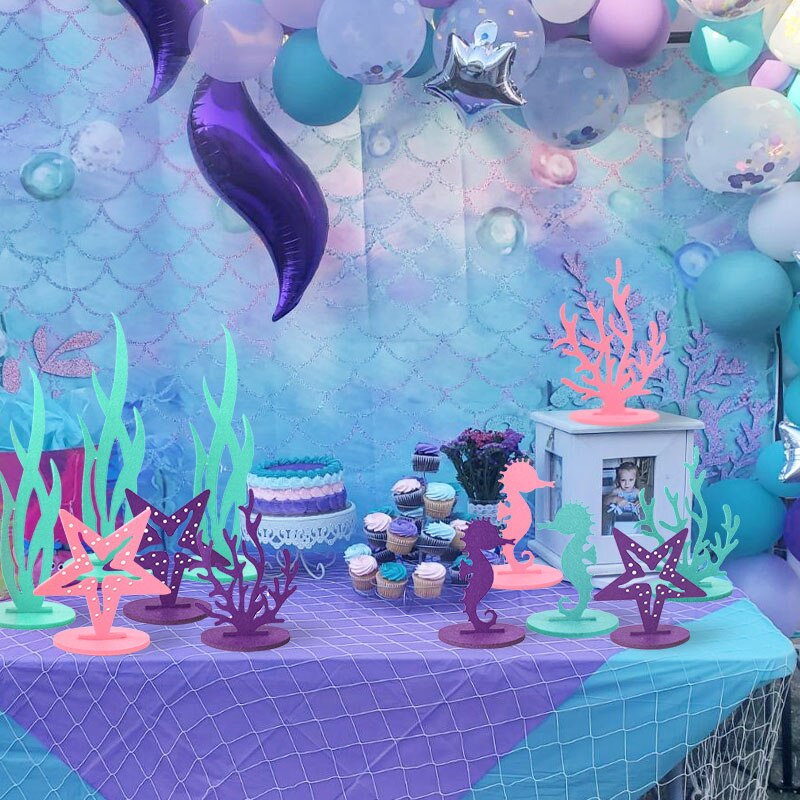 2Pcs Mermaid Theme Party Little Mermaid Felt Ornament DIY Table Centerpiece Under the Sea Baby Shower Birthday Party Decor