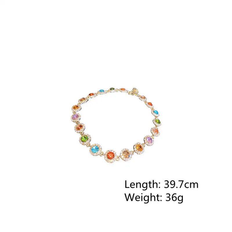 FYUAN Korean Style Colorful Crystal Choker Necklaces for Women Clavicle Chain Necklaces Jewelry Bijoux