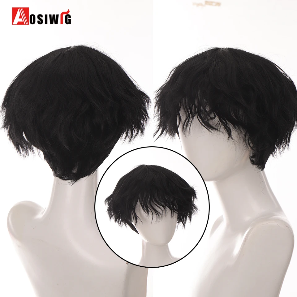 AOSIWIG Men's party Cosplay Short Curly Naturaly Synthetic Wig Heat-Resistant Boy Breathable Wig