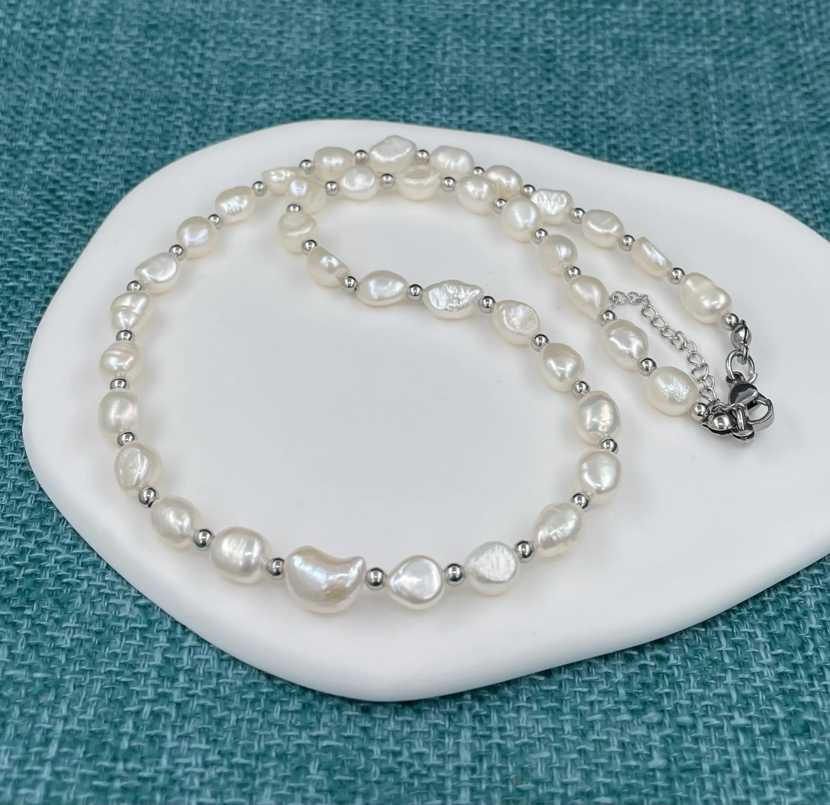 Freshwater necklace female necklace irregular Baroque Pearl necklace 316 stainless steel metal adjustment chain jewelry