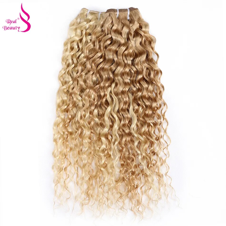 Real Beauty Ombre  Brazilian Water Wave Hair Weave s P27/613 Highlight Hair Bundl Remy 40Gram Honey Blond Mixed With 60Grams #27