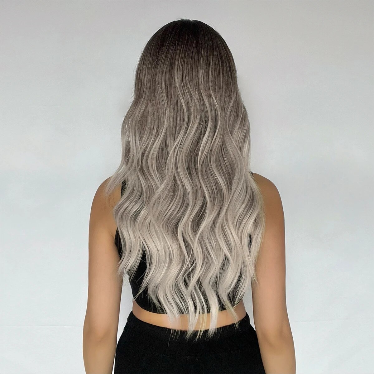 HENRY MARGU Ombre Gray Blonde Water Wavy Wig Natural Middle Part Synthetic Wigs Heat Resistant Fiber Women Daily Party Fake Hair