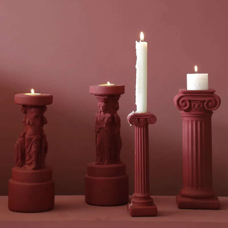 Ancient Greek Roman Column Candlestick Morandi Color Candle Holder Pillar Holder Nordic Home Decorations Ornaments