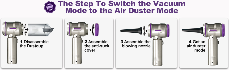 the step to switch the mini vacuum to compressed air duster