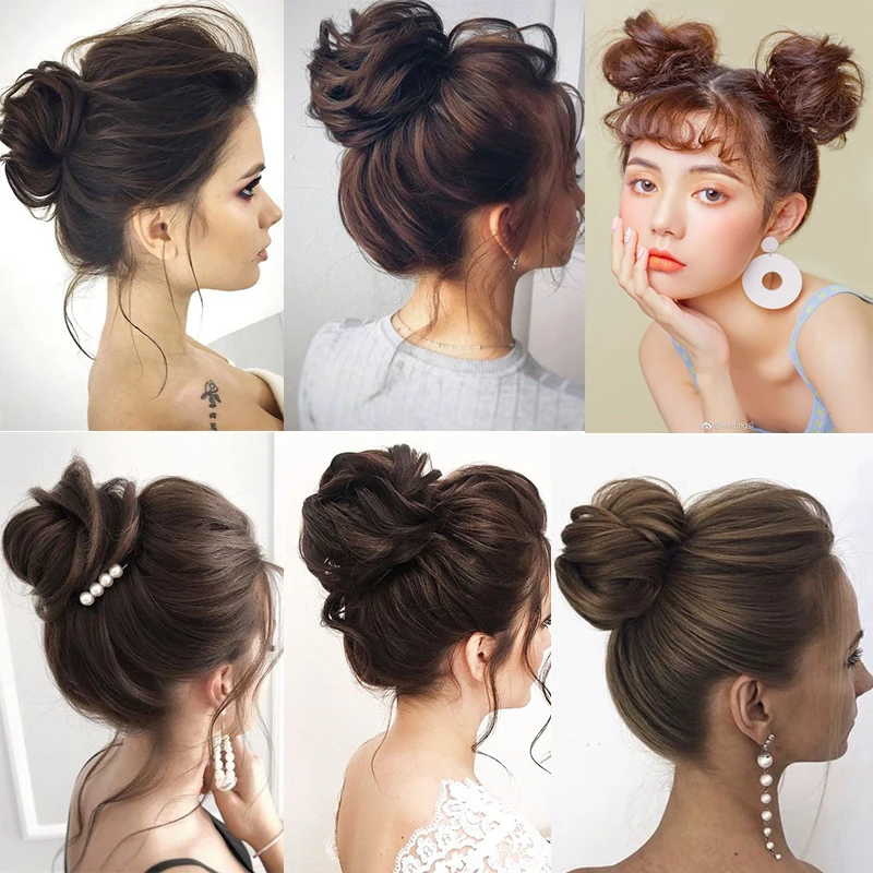 Synthetic Claw Chignon Hair Bow Little Hair Bun Donut Messy Scrunchies Wrap Around Ponytail Extension for Women and Kids