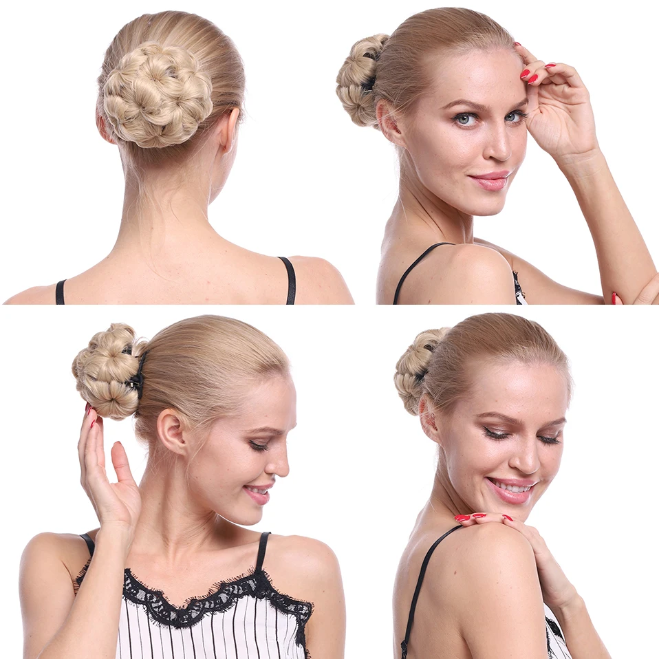 HAIRRO Synthetic Girls Claw On Hair Scrunchie Chignons Hair Natural Fake Hair Bun Curly Clip in Hair Ponytails Extensions