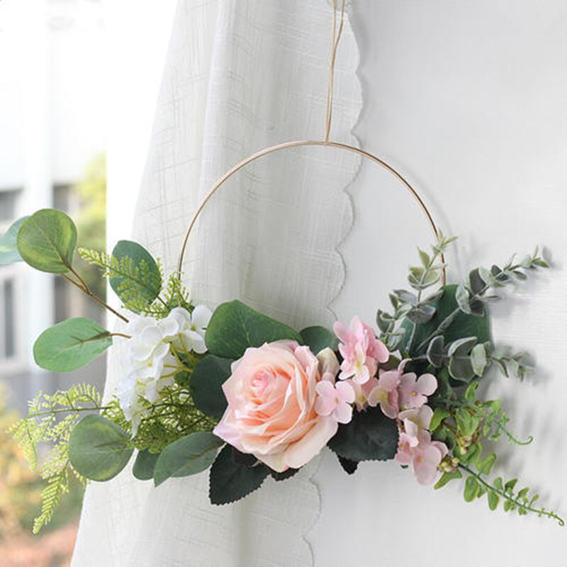 1Pc 10-40cm Iron Gold Metal Ring Portable Garland Baby Shower Wedding Bride Flowers Wreath Handmade Flowers Catcher Hoop Decor