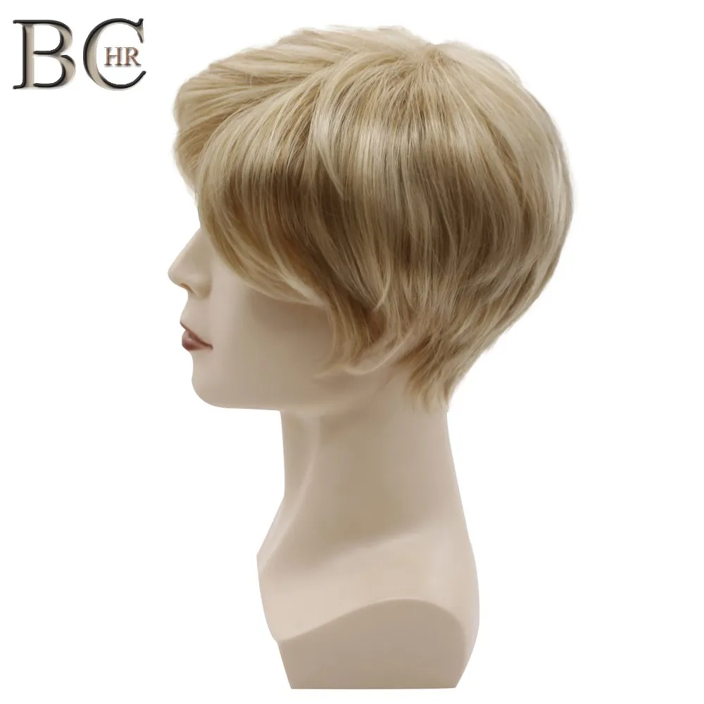 BCHR Short Mens Blonde Wig Straight Synthetic Wig for Male Hair Fleeciness Natural Toupee Wigs