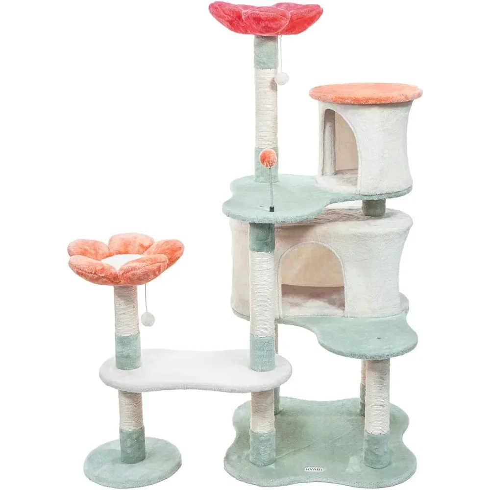 Cat Tree Tower Condo Furniture Apartment Plush Habitat Kitten Amusement Platform With Scratch Posts Toy Ball Pet House Cats Home