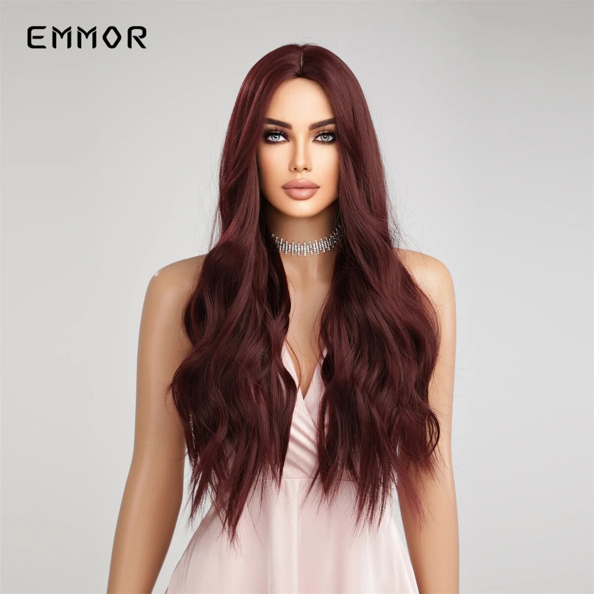 Emmor  Synthetic Red Wigs Long Wavy Wig Natural Women Wigs Cosplay Party Daily Use High Temperature Resistance Fiber Hair