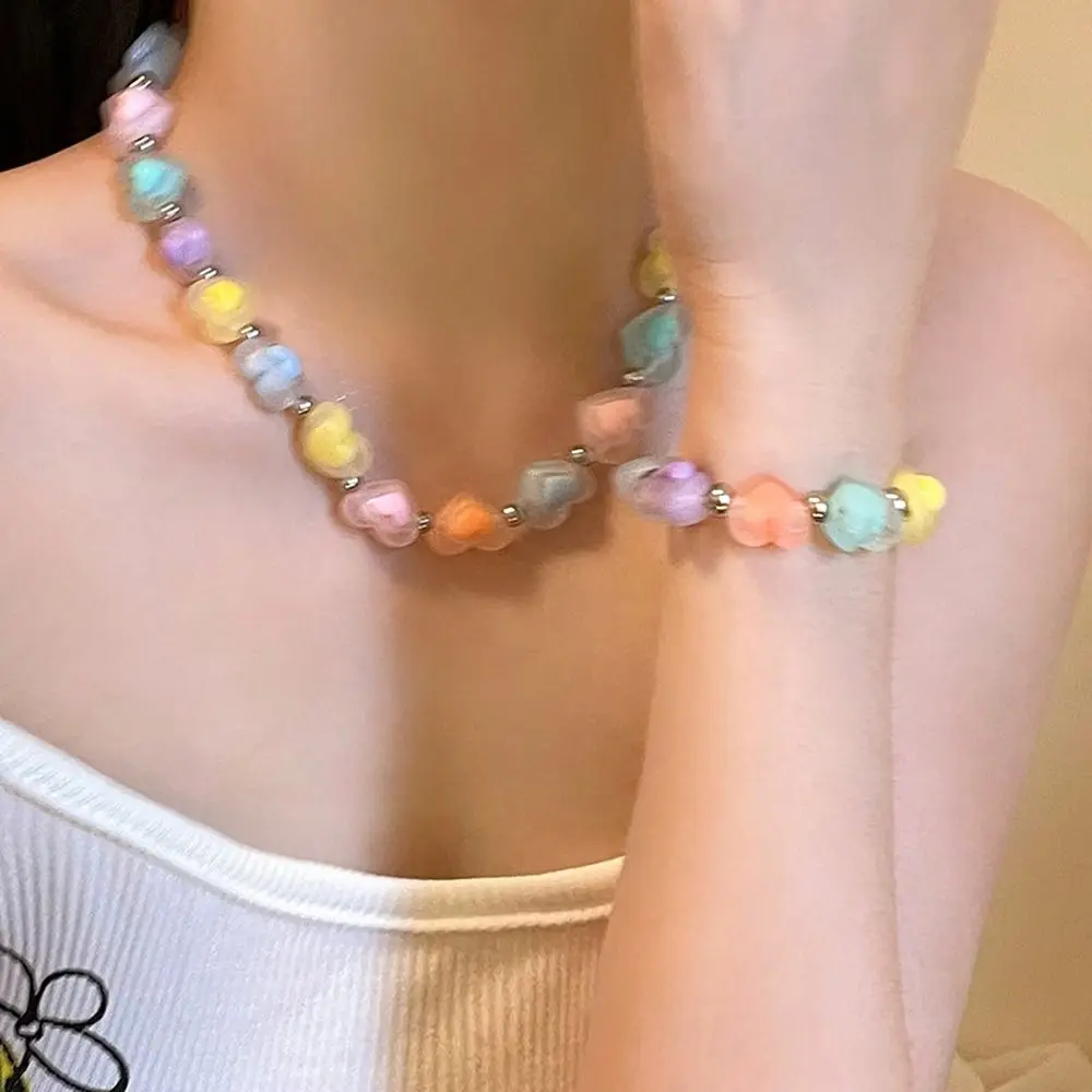 Dopamine Girl Resin Beading Star Heart Necklaces Y2K Colorful Sweet Cool Girl Candy Color Choker Clavicle Chain Jewelry