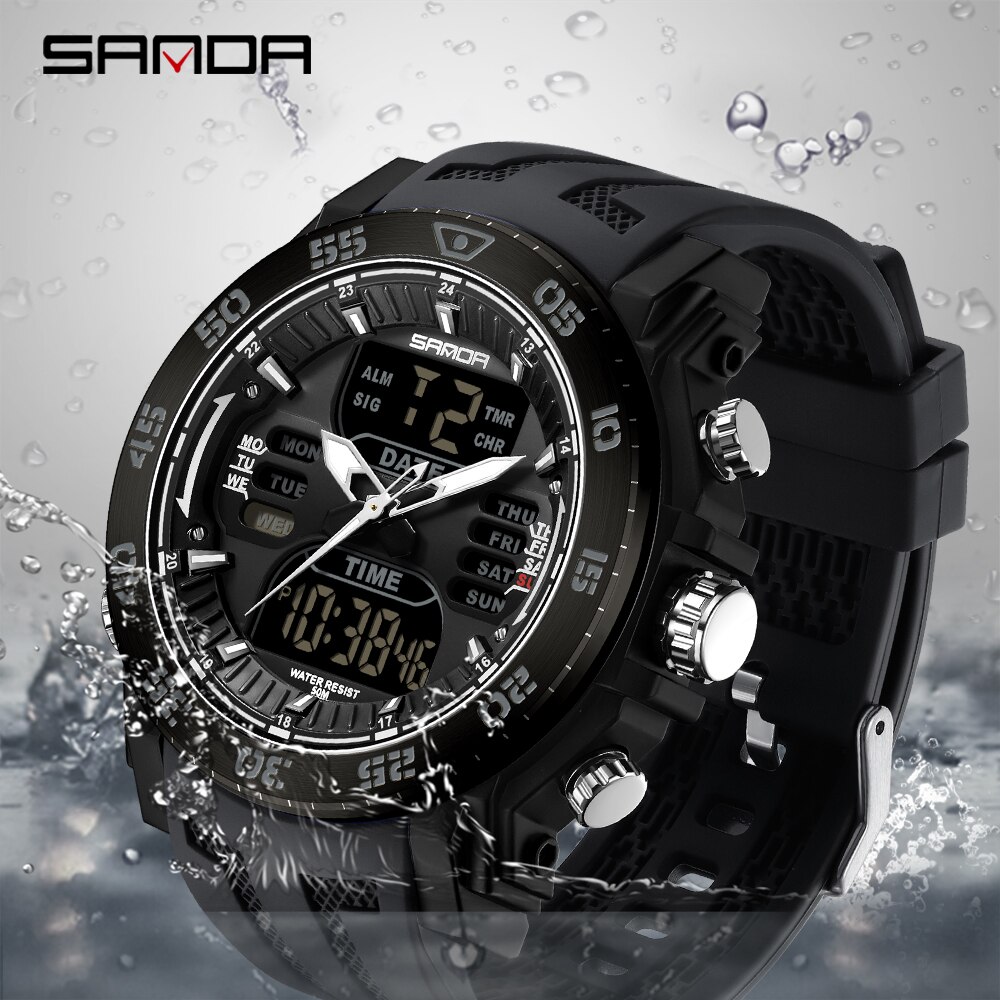 SANDA 2023 Men Watches Sport Military Quartz Watch 50M Waterproof Wristwatch for Male LED Digital Clock Relogios Masculino 6029