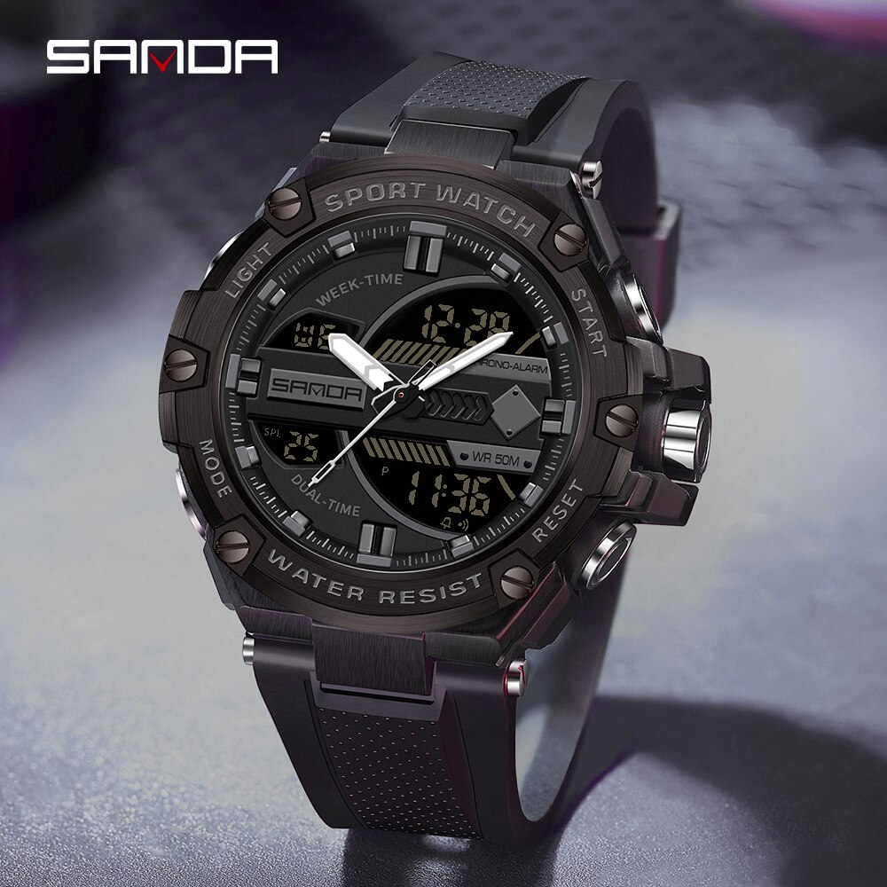 SANDA Men's Watches 50M Waterproof Wristwatch LED Digital Quartz Clock Sports Military Watch for Men Relogios Masculino 3185