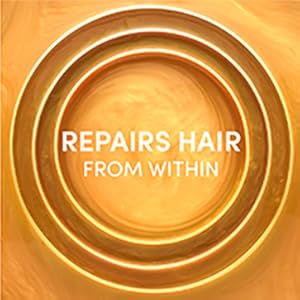 Top view of three golden circles to represent hair strand with the words Repairs Hair