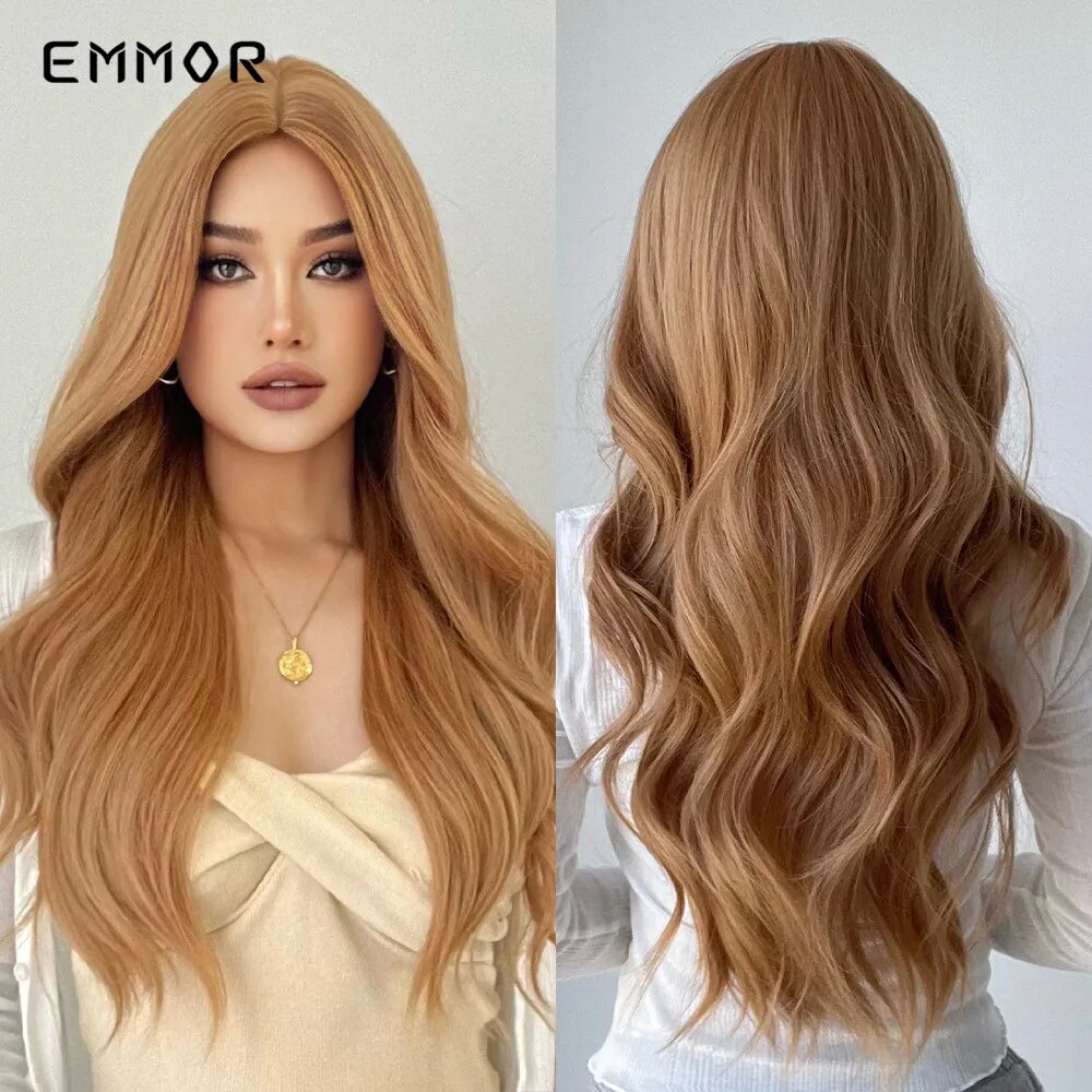 Emmor  Synthetic Wigs Long Wavy  Blonde Natural Hair Wigs for Women Cosplay Wigs Heat Resistant Fiber Hair Wig