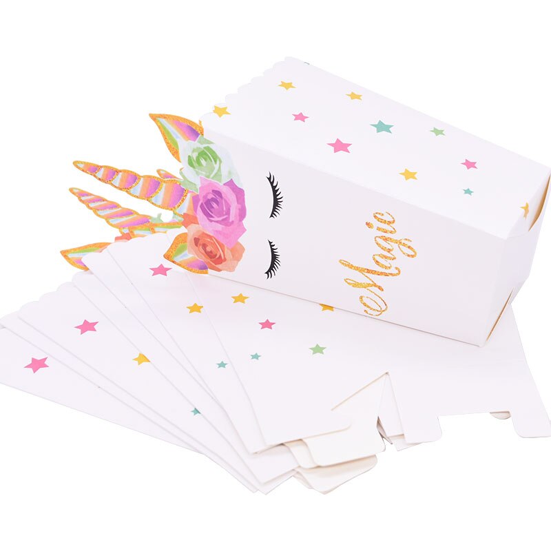 10pcs Unicorn Party Supplies Paper Popcorn Box Gift Box Candy Cookies Bags Unicorn Theme Party Popcorn Bags Baby Shower Favors