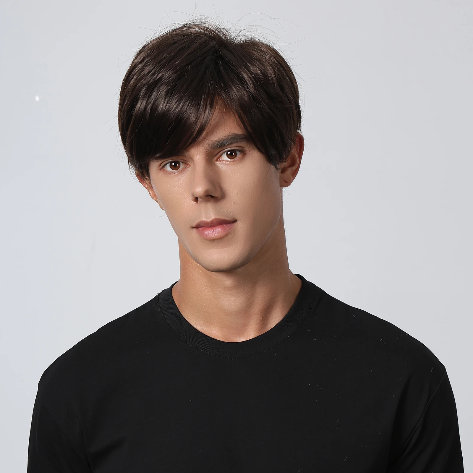 Dark Brown Synthetic Short Straight Pixie Cut Wigs Natural Looking Bob Hair Daily Cosplay Women Men Wig High Temperature Fiber