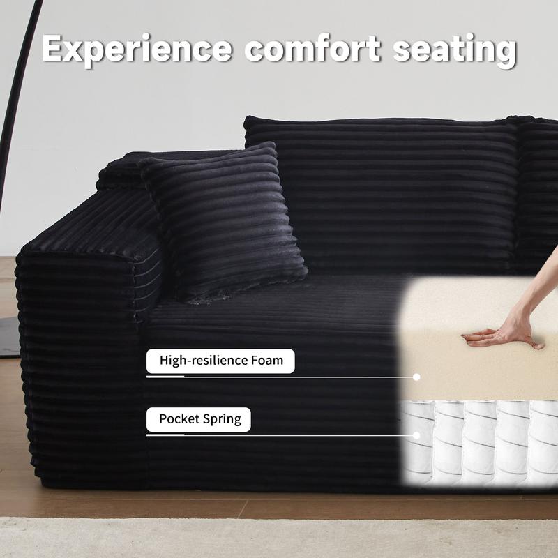 Product Introduction of 【2 Packages Shipping】Ovios 104" Plush Corduroy Cloud Velvet Modular Couch with Chaise, No Assembly Required - L-Shaped Sectional Sofa Set with Flexible Configuration - 104"W x 67.7"D x 30"H, 3 Seater 6