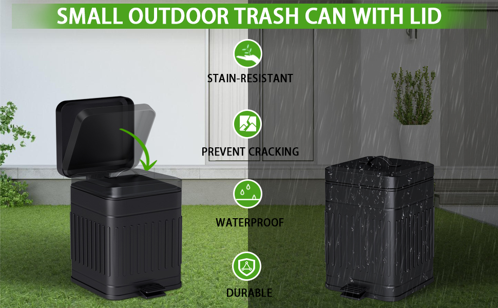 small outdoor trash can with lid