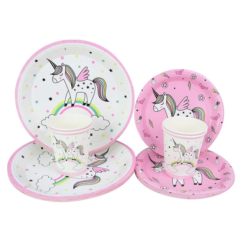 Unicorn Theme Disposable Party Tableware Set Paper Plate Cup Straw Happy Birthday Baby Shower Girl Decorations Kids Supplies