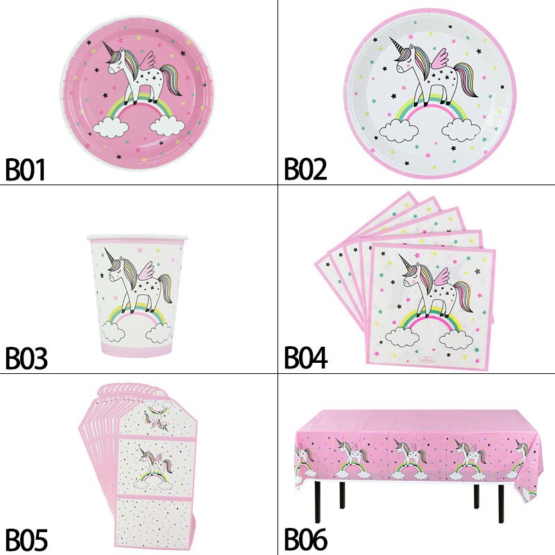 Unicorn Theme Disposable Party Tableware Set Paper Plate Cup Straw Happy Birthday Baby Shower Girl Decorations Kids Supplies